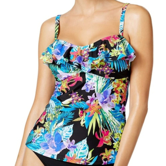 Island Escape Montage Gardens Floral Strapless Tankini Swim Top - Picture 3 of 6